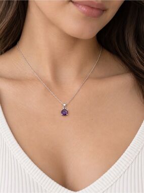 Petite Amethyst Pendant Silver 925 Round Purple Gemstone Charm ONLY #529 #630